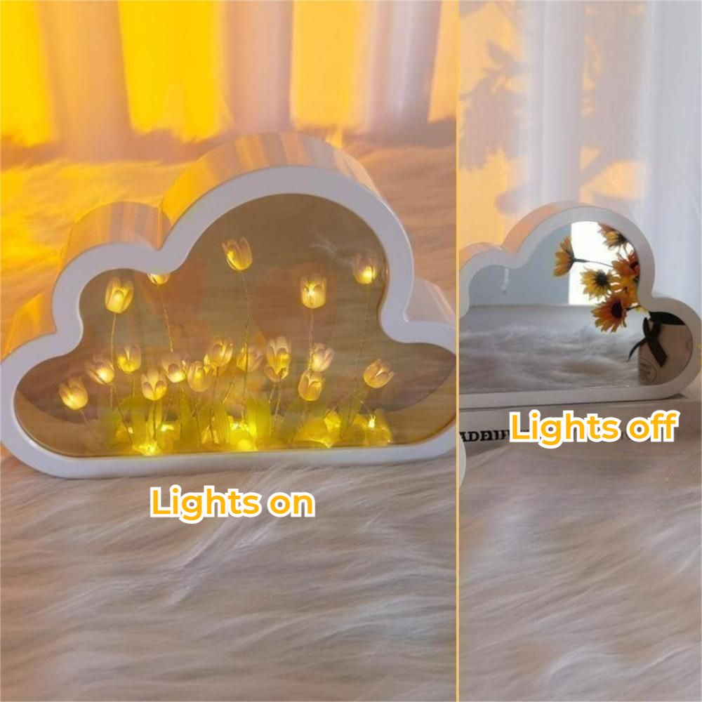 DIY Cloud Tulip Mirror Night Light Simulation Flower Bedroom Sleeping Table Lamp - photomoonlamp
