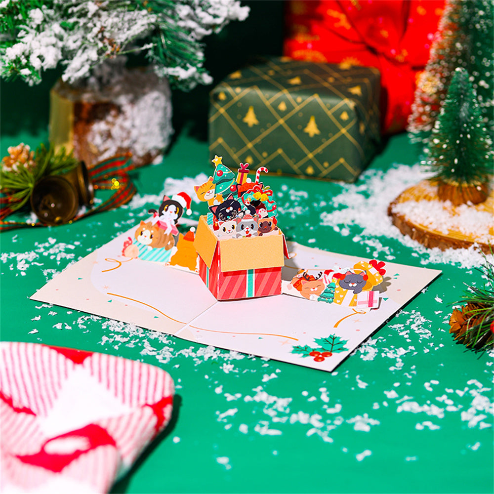 Christmas 3D Pop Up Card Cat Greeting Card - Bestchristmasgifts