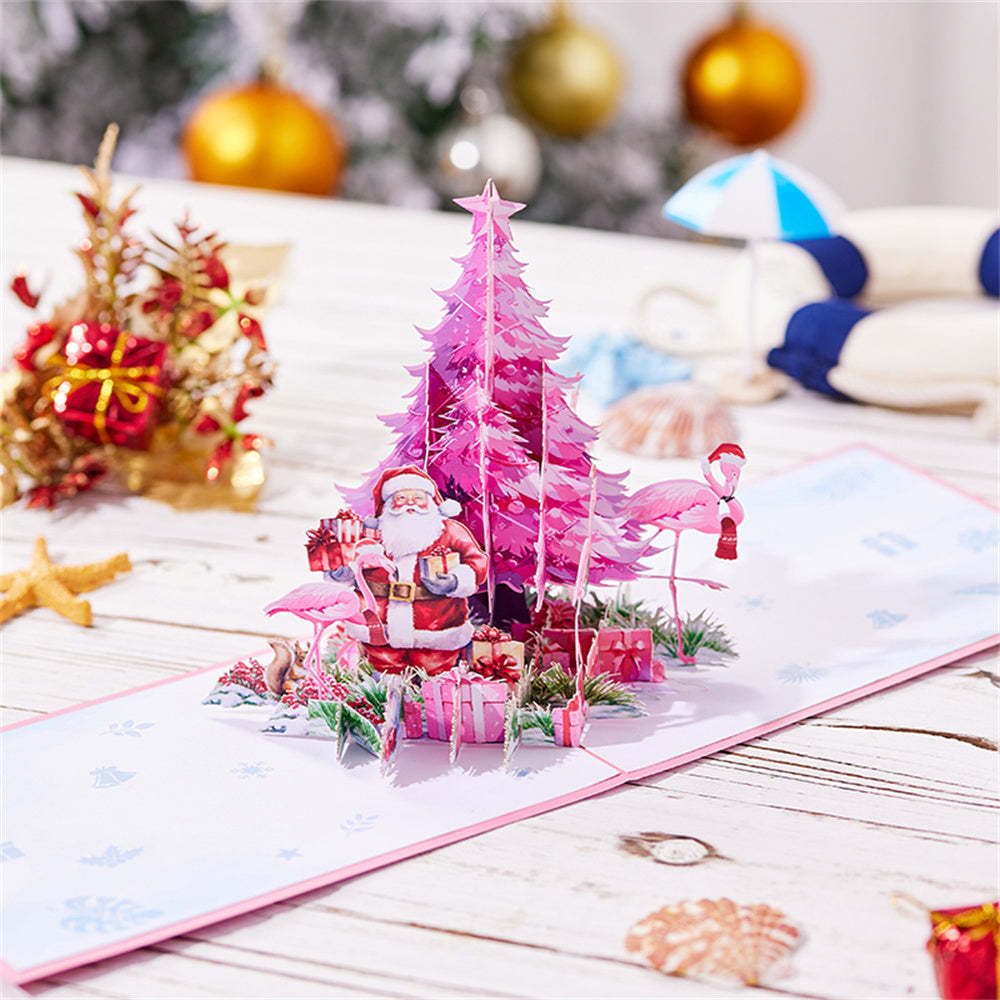 Christmas 3D Pop Up Card Pink Christmas Tree Flamingo Greeting Card - Bestchristmasgifts