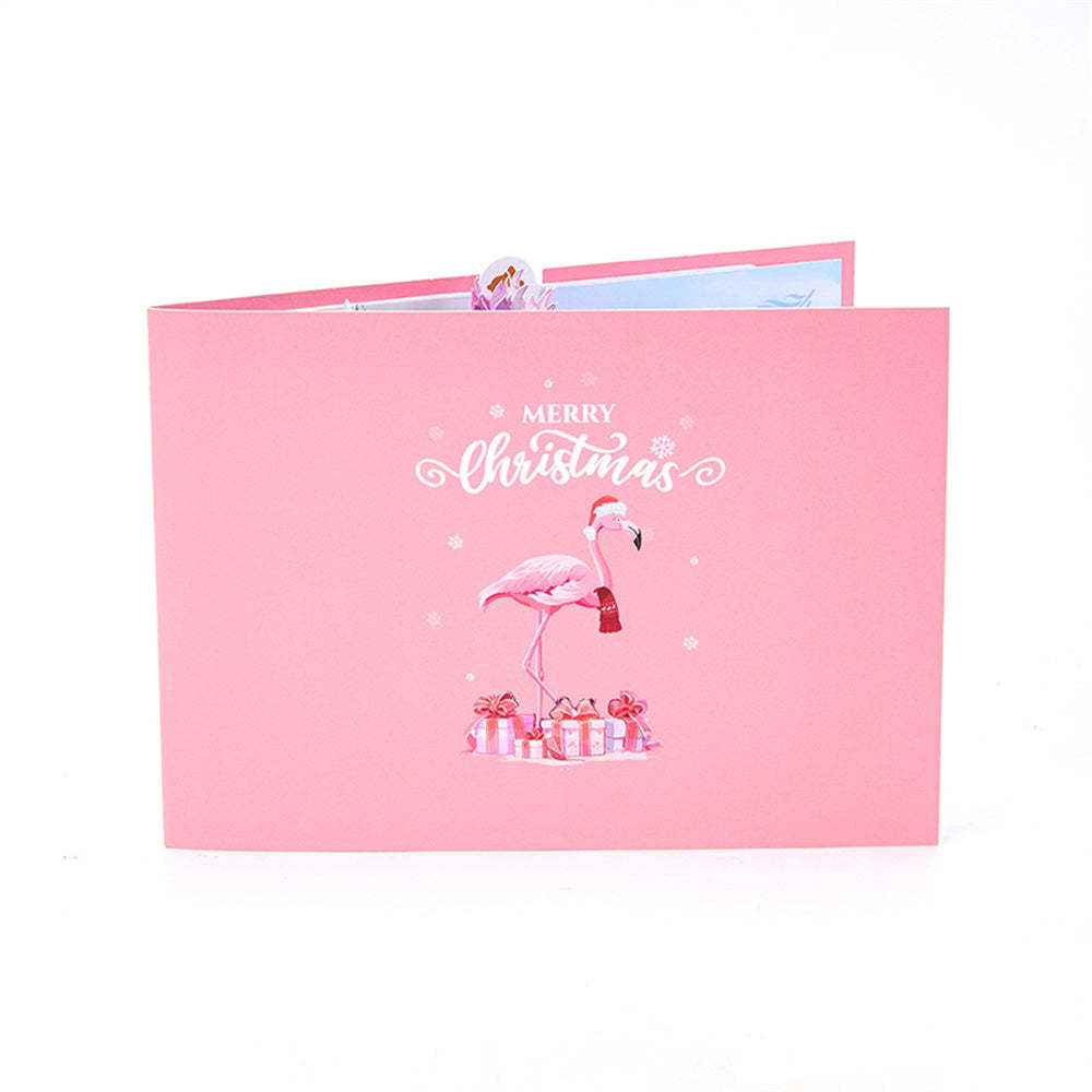 Christmas 3D Pop Up Card Pink Christmas Tree Flamingo Greeting Card - Bestchristmasgifts