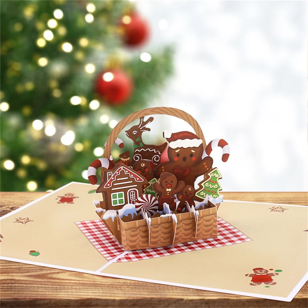 Christmas 3D Pop Up Card Christmas Gingerbread Basket Greeting Card - Bestchristmasgifts