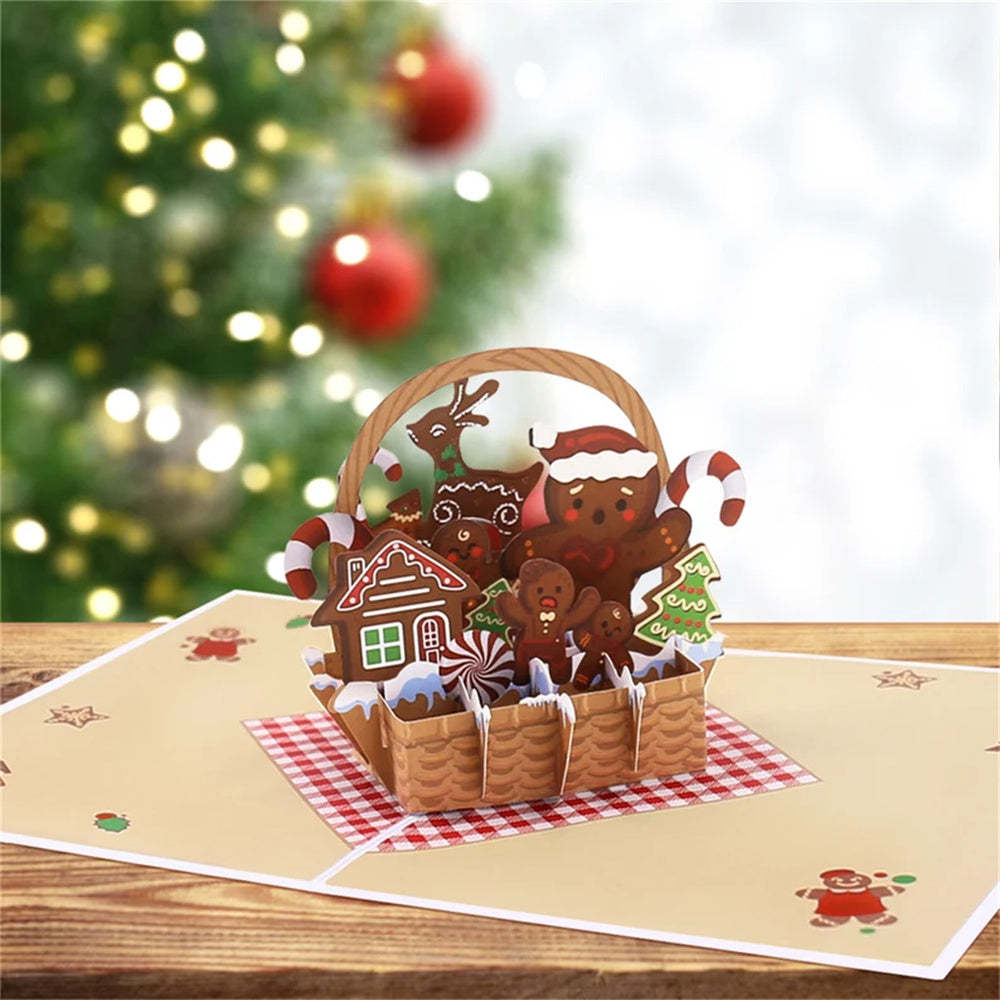 Christmas 3D Pop Up Card Christmas Gingerbread Basket Greeting Card - Bestchristmasgifts