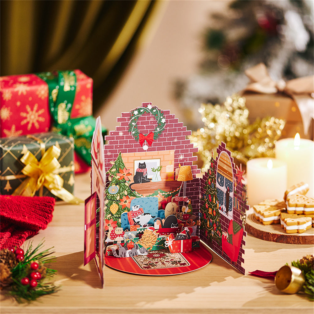Christmas 3D Pop Up Card Christmas Cat Flower Box Greeting Card - Bestchristmasgifts