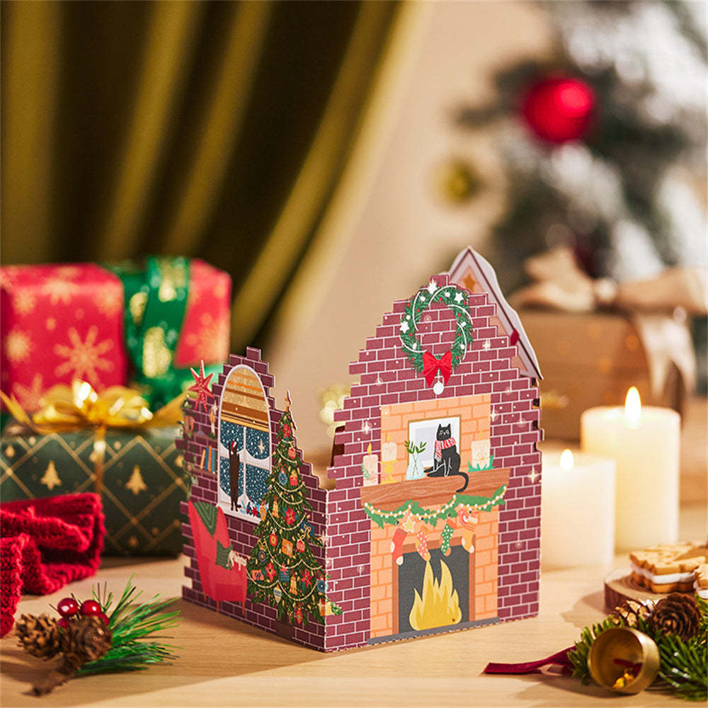 Christmas 3D Pop Up Card Christmas Cat Flower Box Greeting Card - Bestchristmasgifts