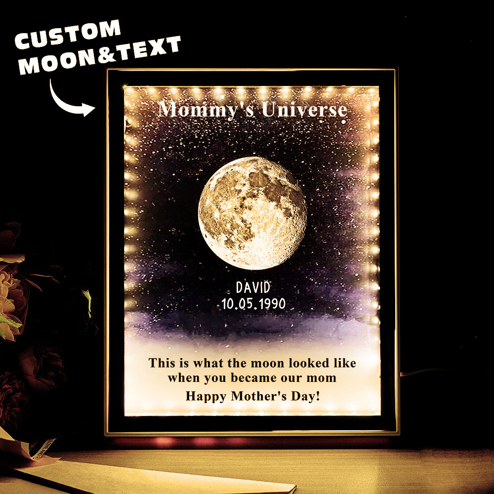 Mommy's Universe - Personalised Customised Starry Moon Phase Mirror Lightboxes