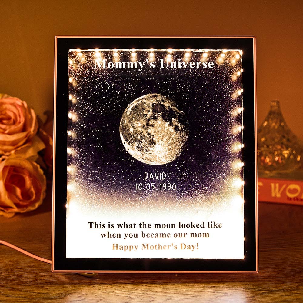 Mommy's Universe - Personalised Customised Starry Moon Phase Mirror Lightboxes