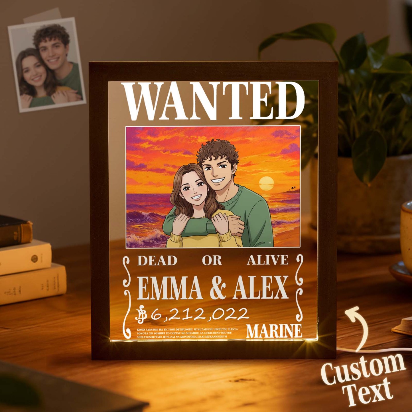 Custom Anime Bounty Couple Portrait Personalized Anime Style Wanted Poster Portrait Unique Captains' Couple Portrait