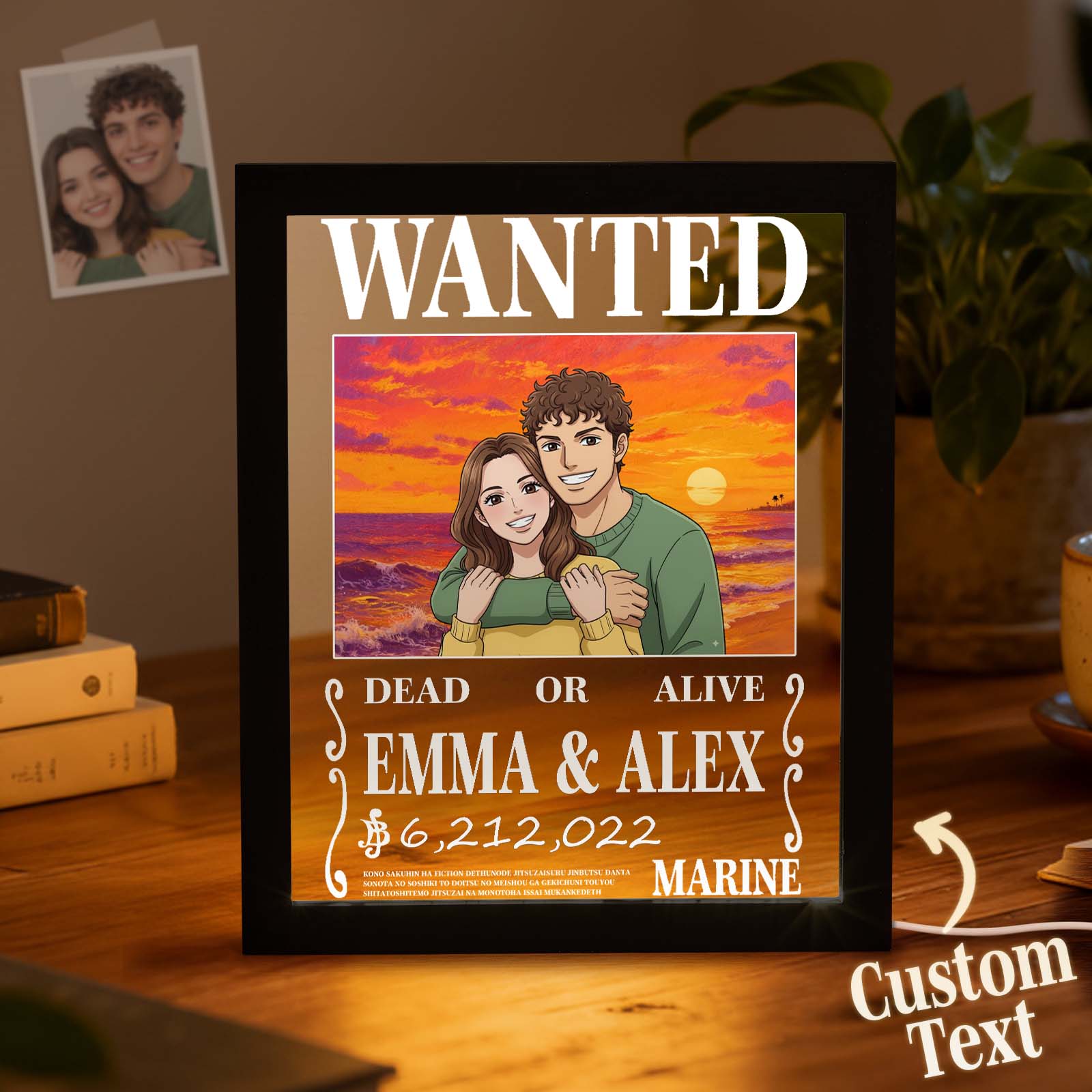 Personalized Anime Wanted Couple Portrait Led Light Frame