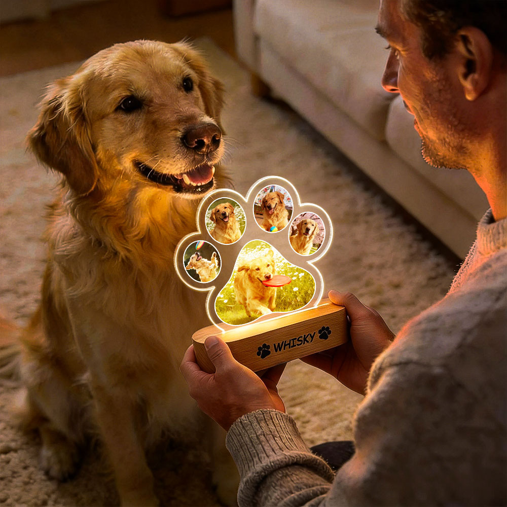 Custom Pet Photo Paw-Shaped Night Light Personalized Engraved Pet Name Night Light Perfect Gift for Pet Lovers