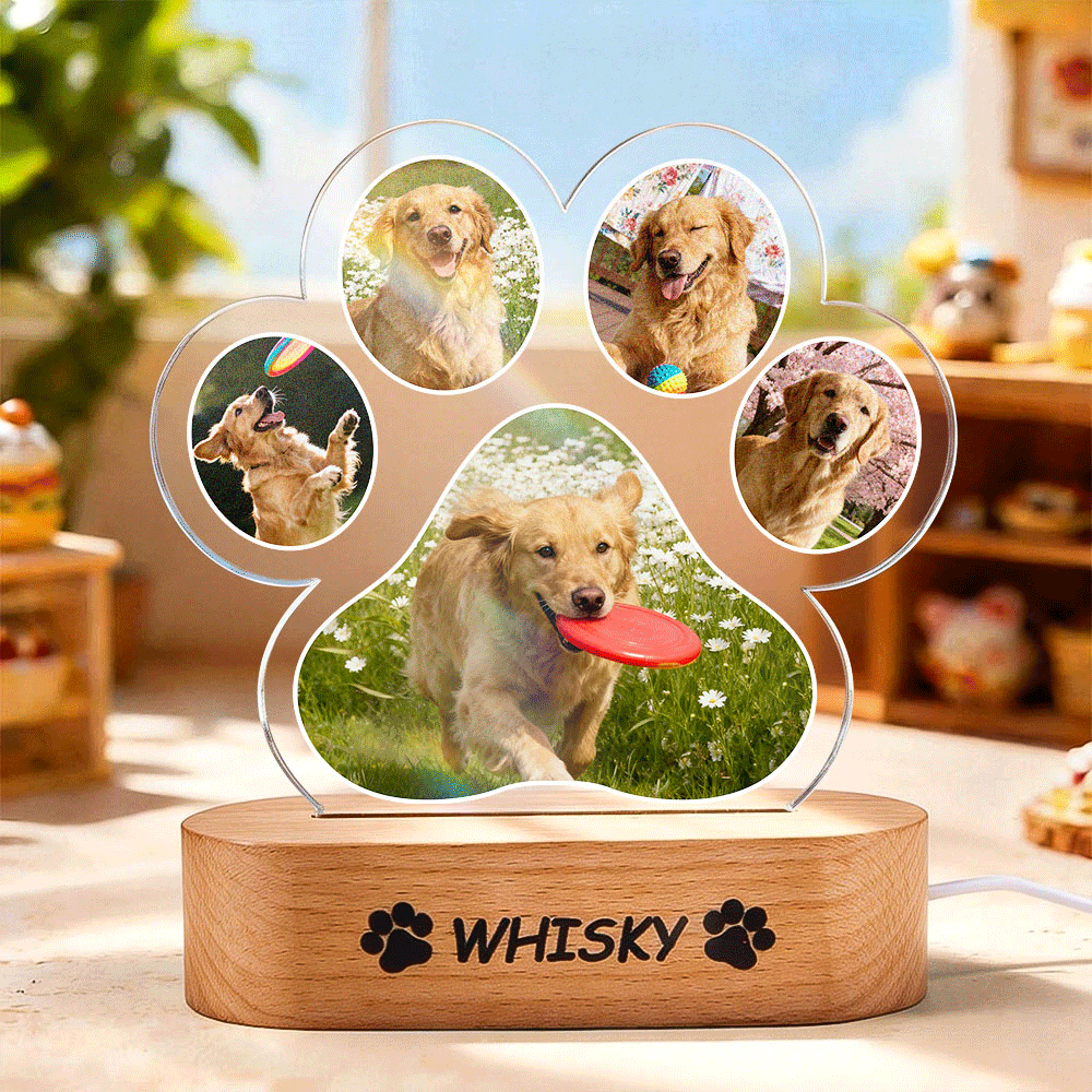 Custom Pet Photo Paw-Shaped Night Light Personalized Engraved Pet Name Night Light Perfect Gift for Pet Lovers