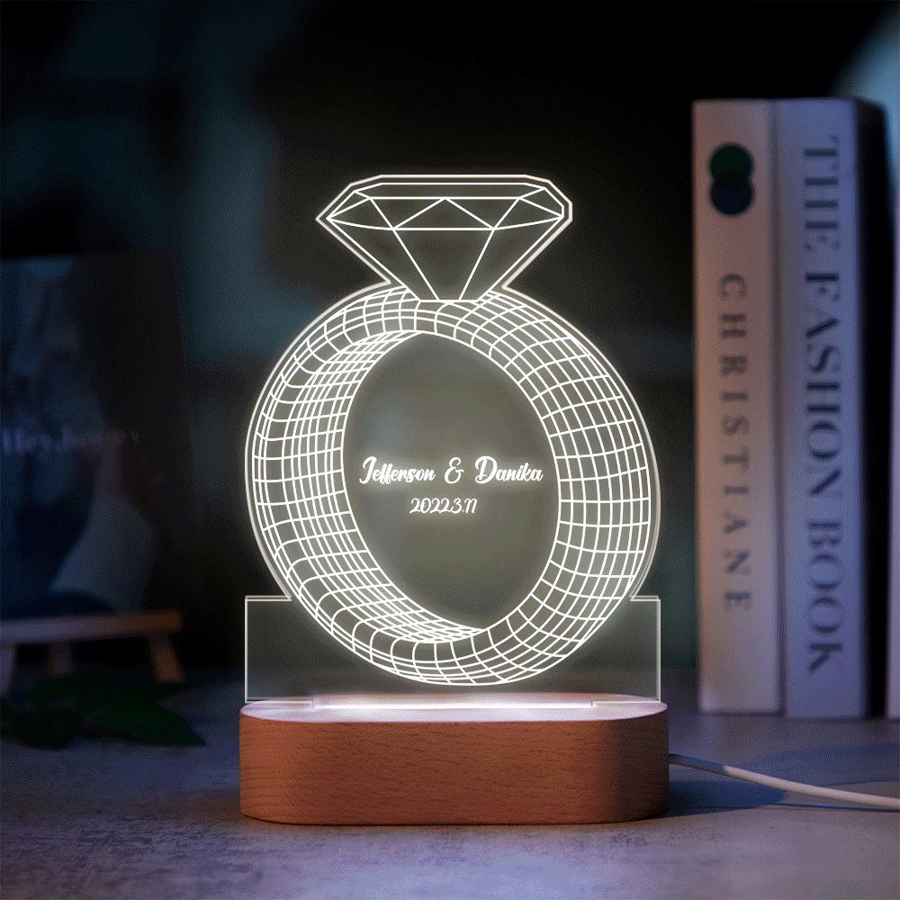 Personalized Text Diamond Ring Colorful Lamp Custom Acrylic 3D Printed Night Light Proposal Anniversary Day Gift - Bestchristmasgifts