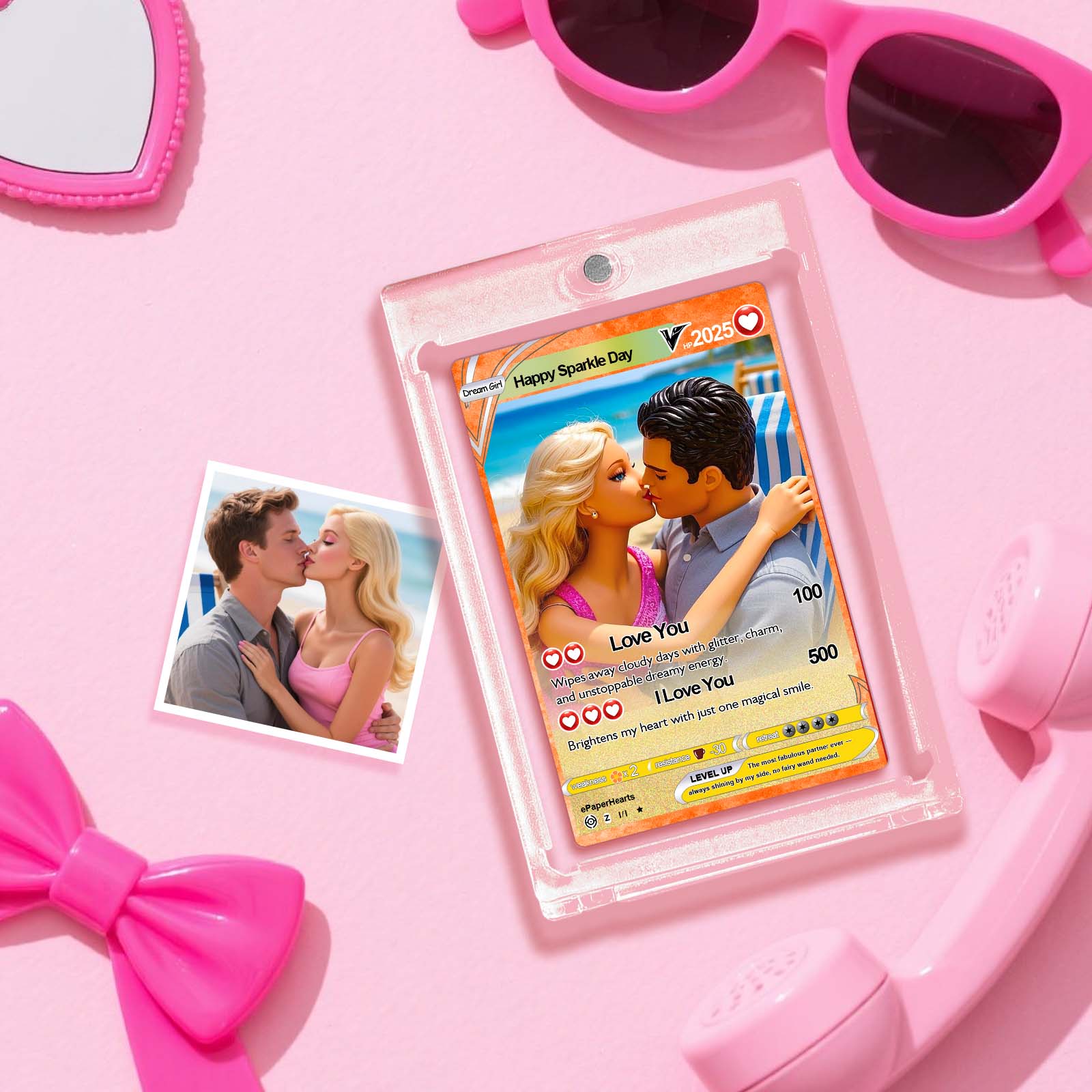 Custom Pink Fantasy Style Couple Card Personalized Mini Card for Anniversary Gift Birthday Keepsake for Girlfriend or Boyfriend