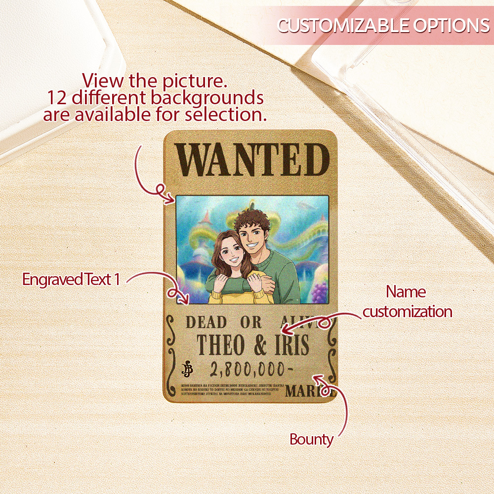 Custom Anime Bounty Couple Portrait Card Personalized Anime Style Wanted Card Portrait Unique Captains' Couple Portrait Card Gift for Lover