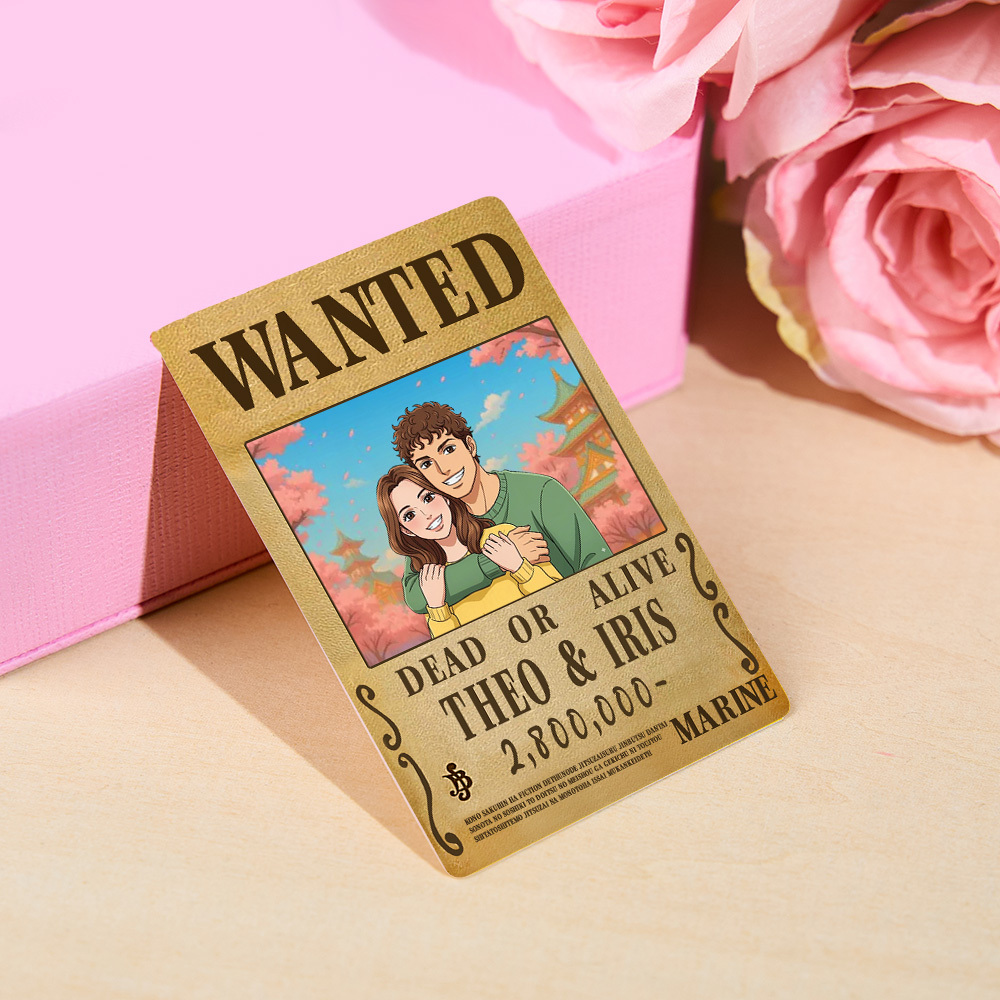 Custom Anime Bounty Couple Portrait Card Personalized Anime Style Wanted Card Portrait Unique Captains' Couple Portrait Card Gifts for Lover