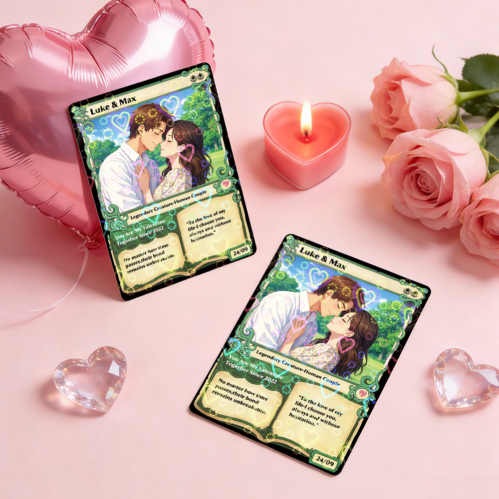 Personalized Anime Magic Card Couple Photo Anime Style Valentine's Day Gift for Couple
