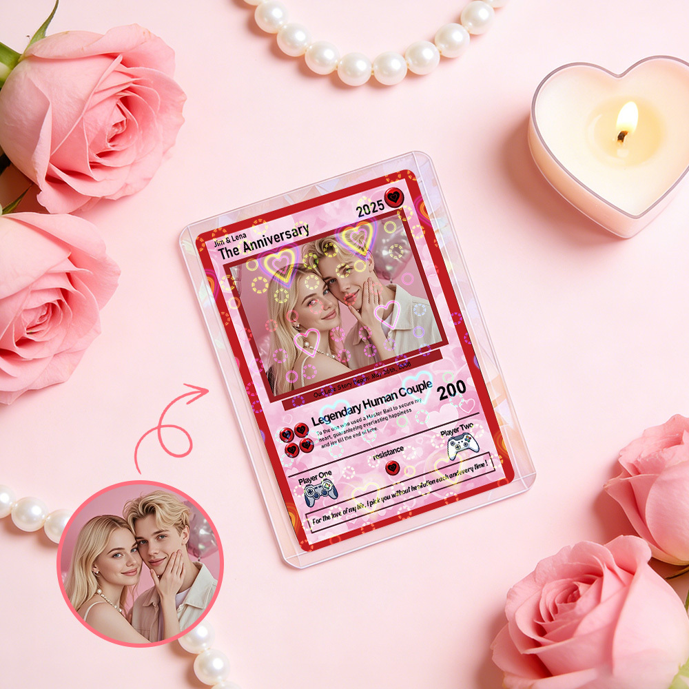 Personalized Valentine’s Day Power Couple Card, Custom Anniversary Card Couple Photo Anime Style, Best Valentine's Day Gift for Lover