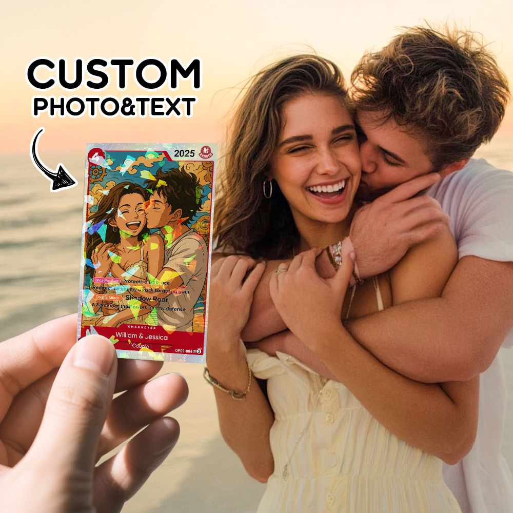 Personalized Photo Anime Card Couples OP Style TCG Card Valentine's Day Gift for Couple