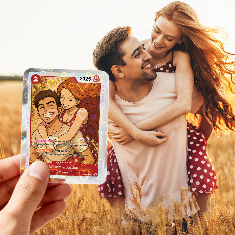 Personalized Photo Anime Card Couples OP Style TCG Card Valentine's Day Gift for Couple