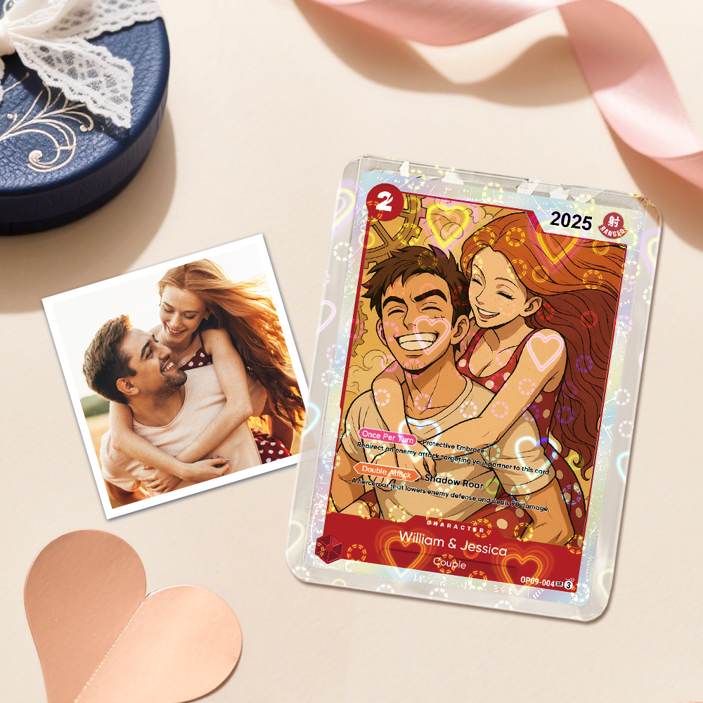 Personalized Photo Anime Card Couples OP Style TCG Card Valentine's Day Gift for Couple