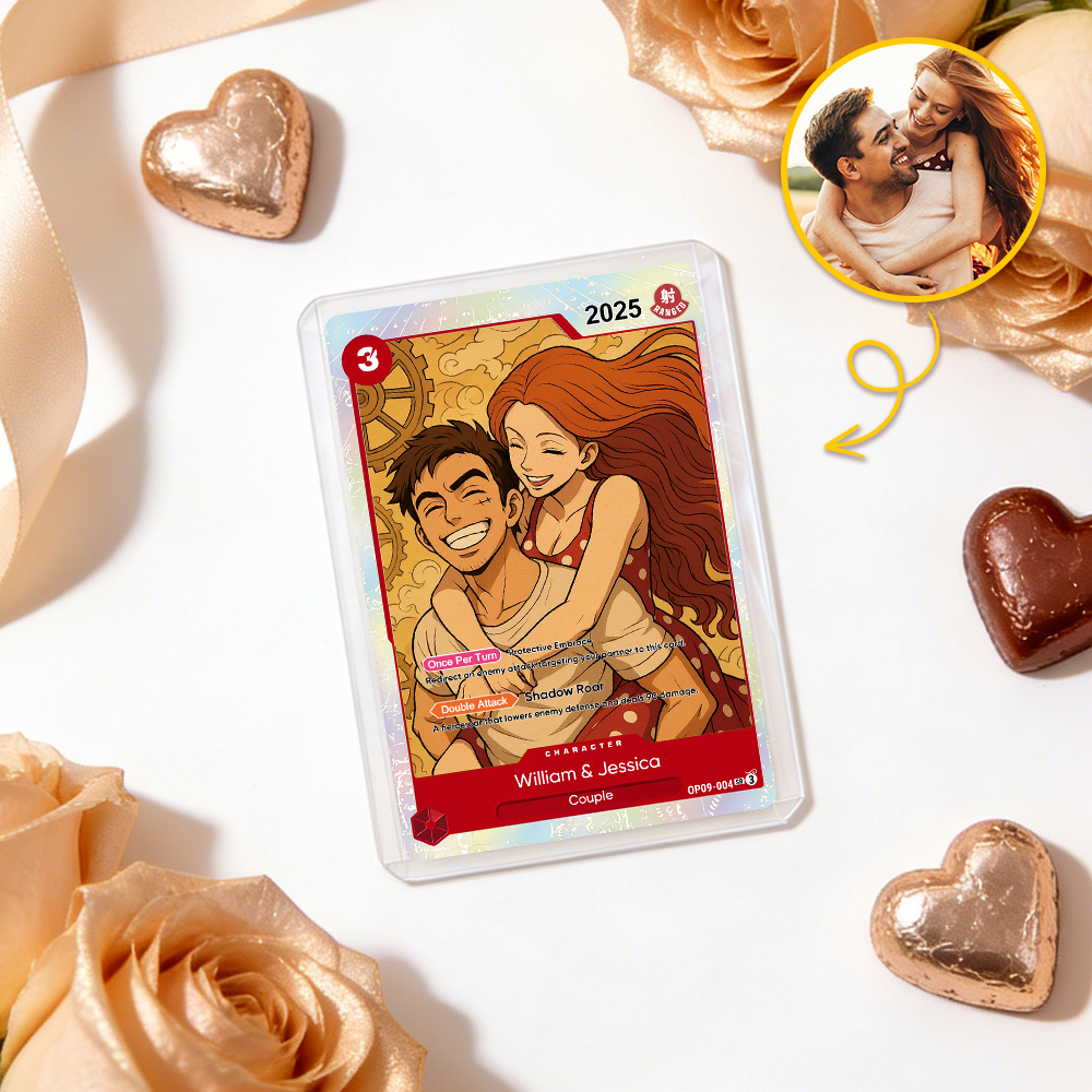 Personalized Photo Anime Card Couples OP Style TCG Card Valentine's Day Gift for Couple