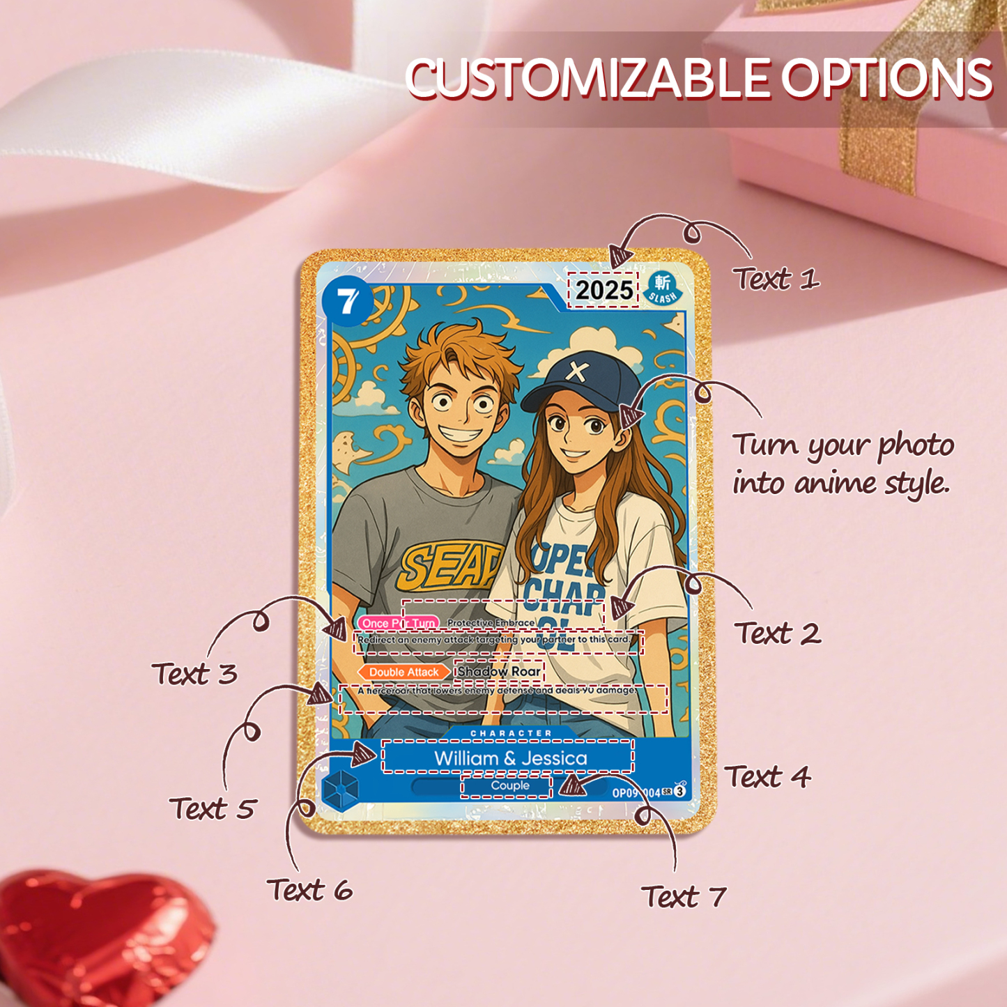 Personalized Photo Anime Card Couples OP Style TCG Card Valentine's Day Gift for Couple