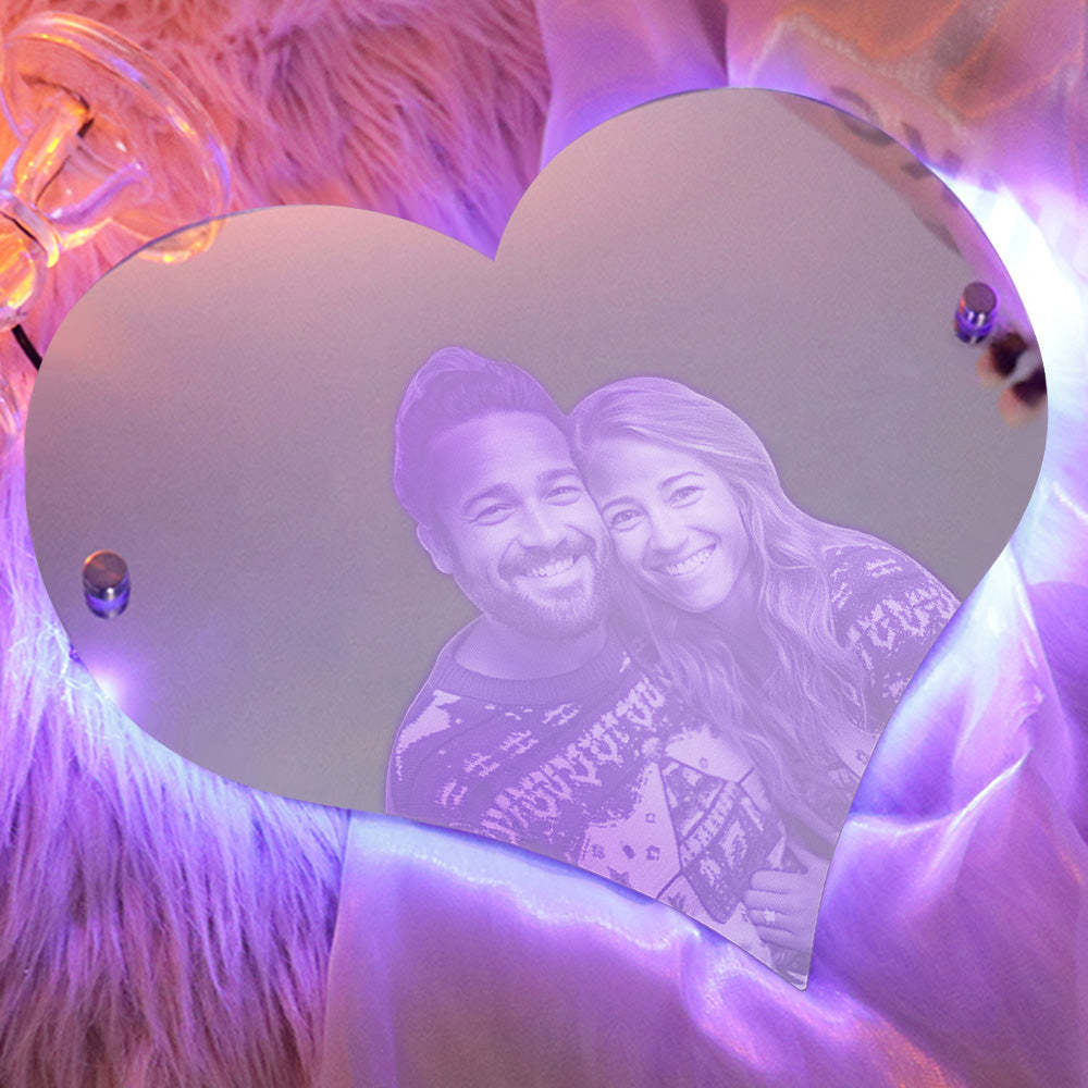 Personalized Heart Shaped Photo Led Mirror Light Couple Gift - photomoonlamp