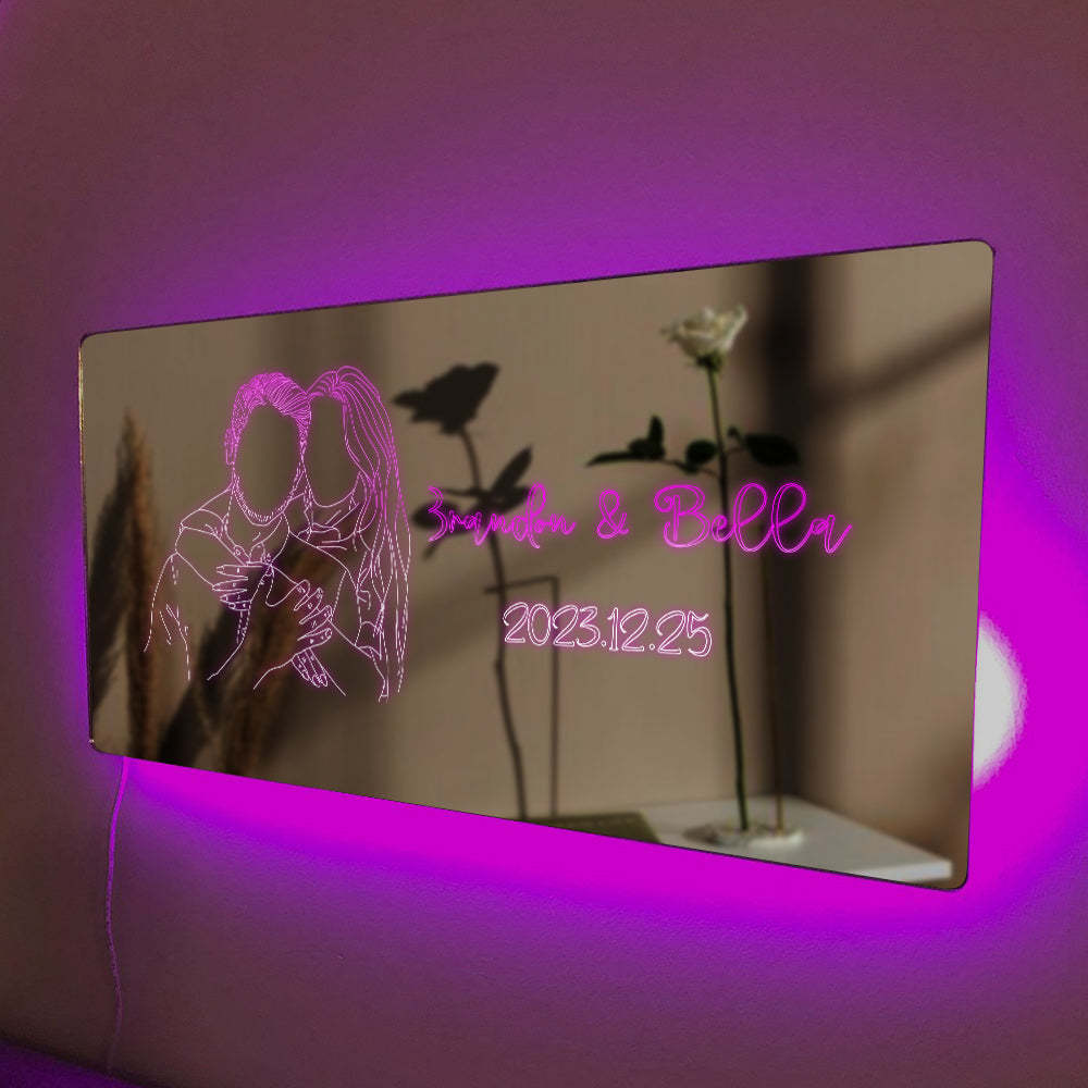 Custom Photo Mirror Name Mirror Personalize Light up Family Photo Mirror  Neon Sign Bedroom Sign Home Decor - photomoonlamp