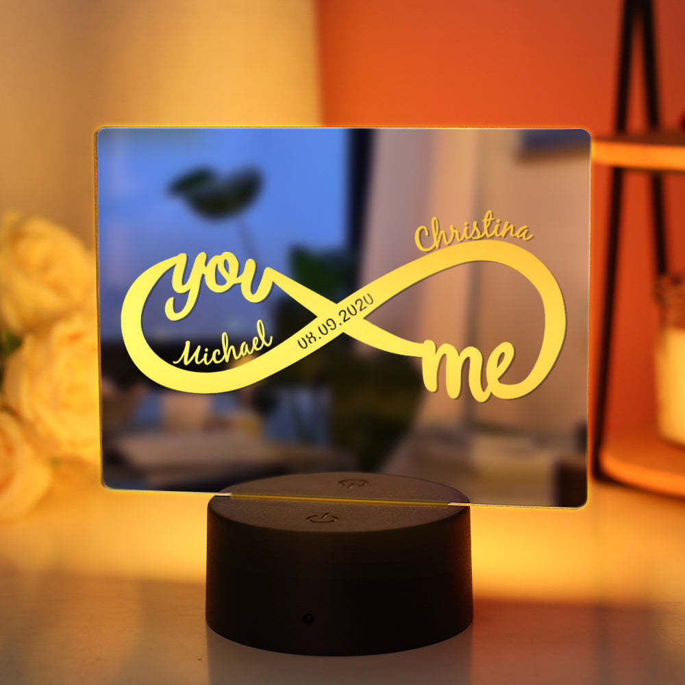 Personalized Name Mirror Lamp Infinity Love Gift for Couple - photomoonlamp