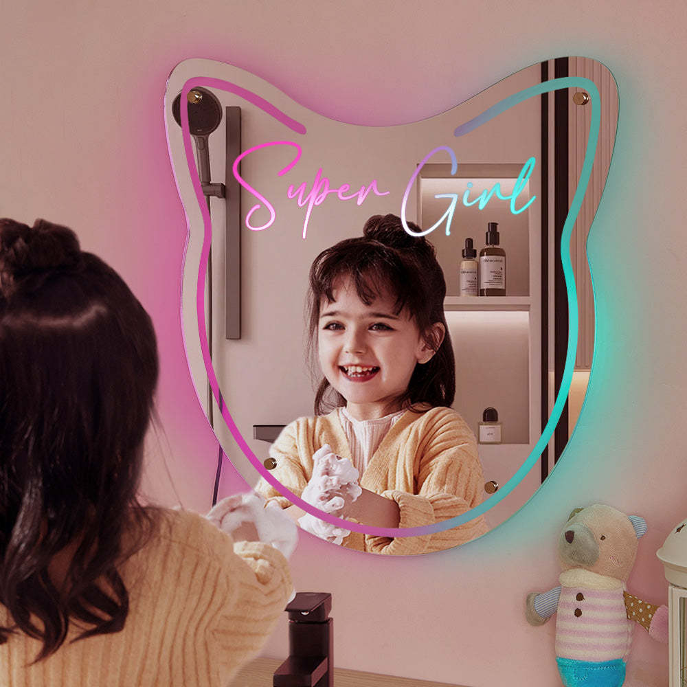 Custom Name Mirror Light Cat Colorful Lights Home Gift - photomoonlamp