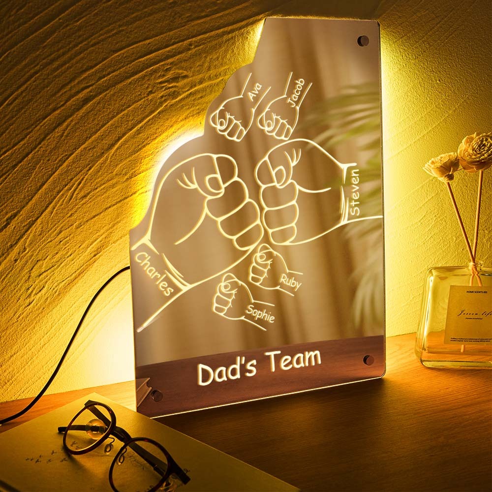 Custom Family Name Mirror Light Personalized Father's Day Fist Mirror Light Two Big Fists