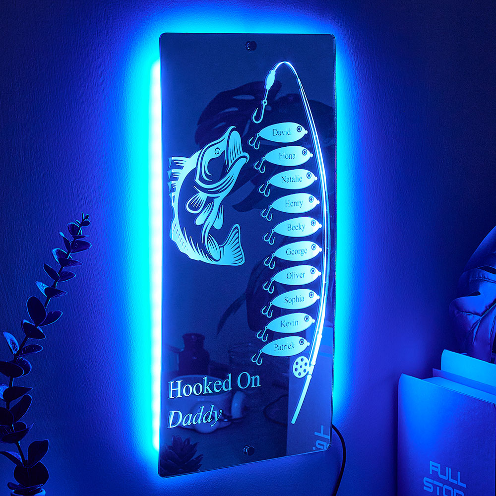 Personalized Hooked On Daddy Mirror Light Custom Name Light Up Mirror Father's Day Gifts