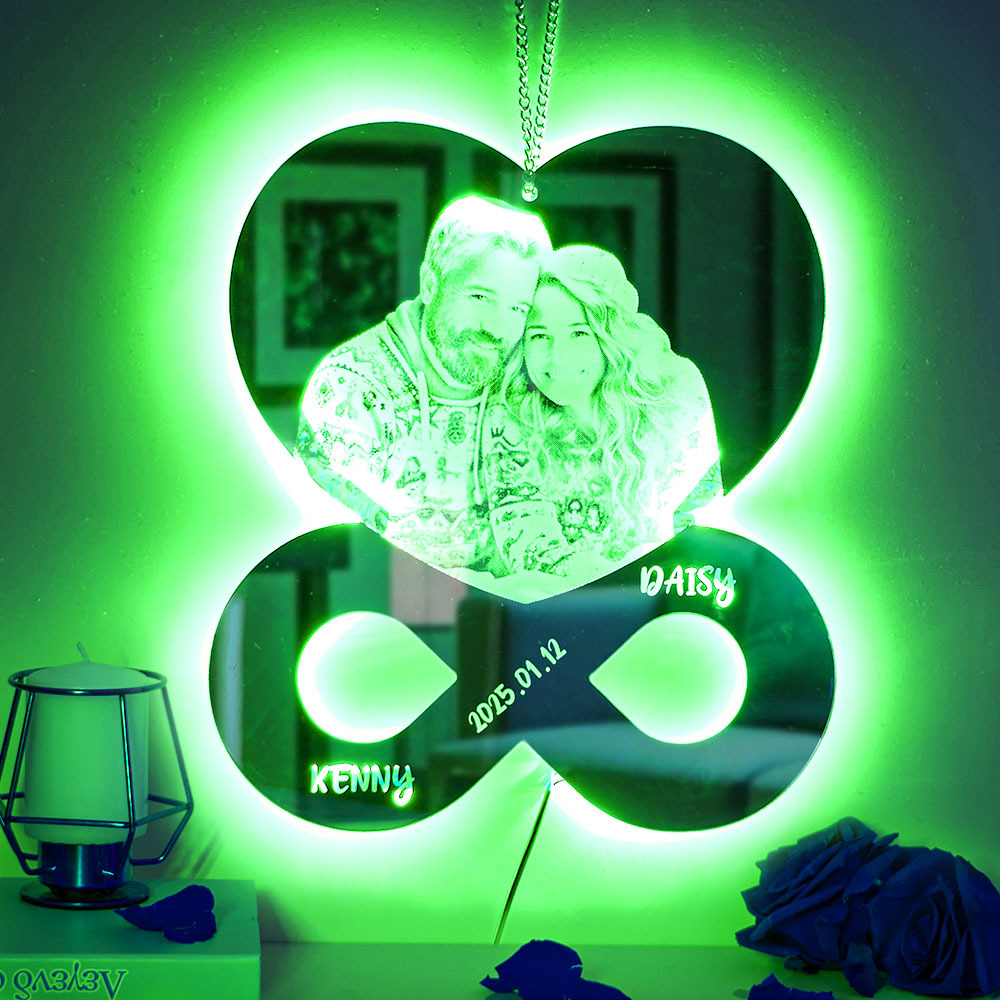 Personalized Photo and Names Mirror Night Light Bedroom Decor