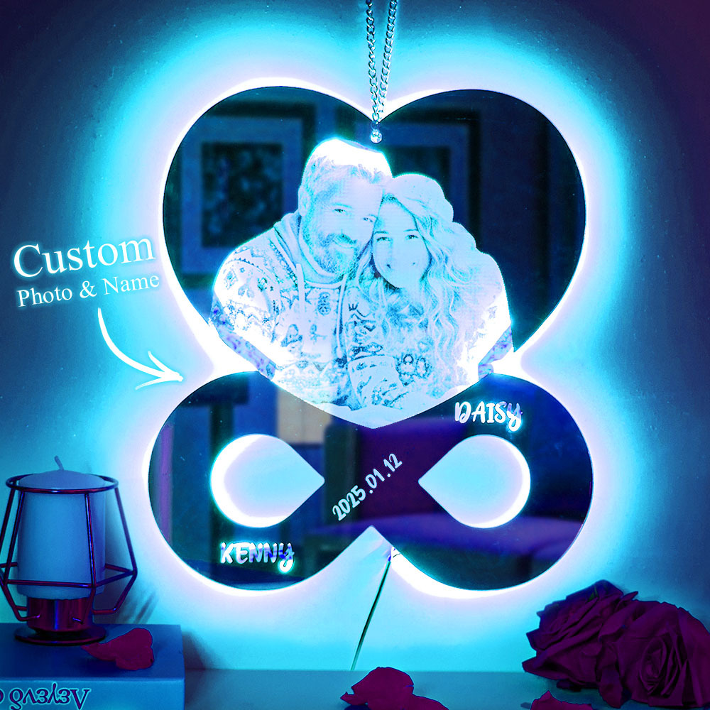 Personalized Photo and Names Mirror Night Light Bedroom Decor