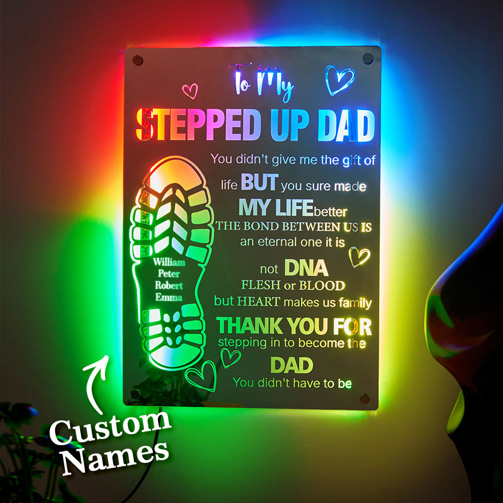 Personalized Stepped Up Dad Mirror Light Dad's Footprint Sign Gift for Father's Day - GiftlabUS
