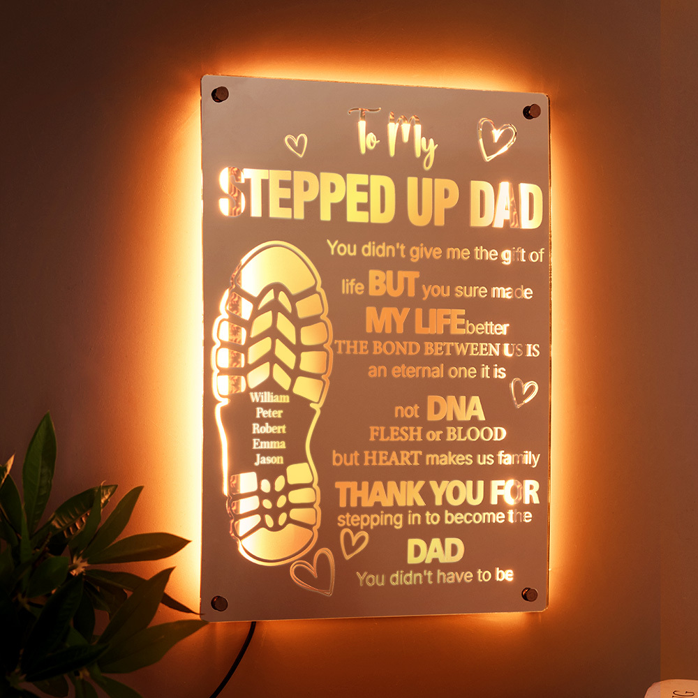 Personalized Stepped Up Dad Mirror Light Dad's Footprint Sign Gift for Father's Day - GiftlabUS