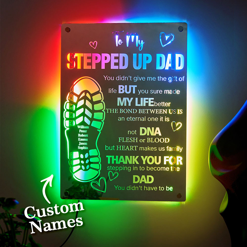 Personalized Stepped Up Dad Mirror Light Dad's Footprint Sign Gift for Father's Day - GiftlabUS