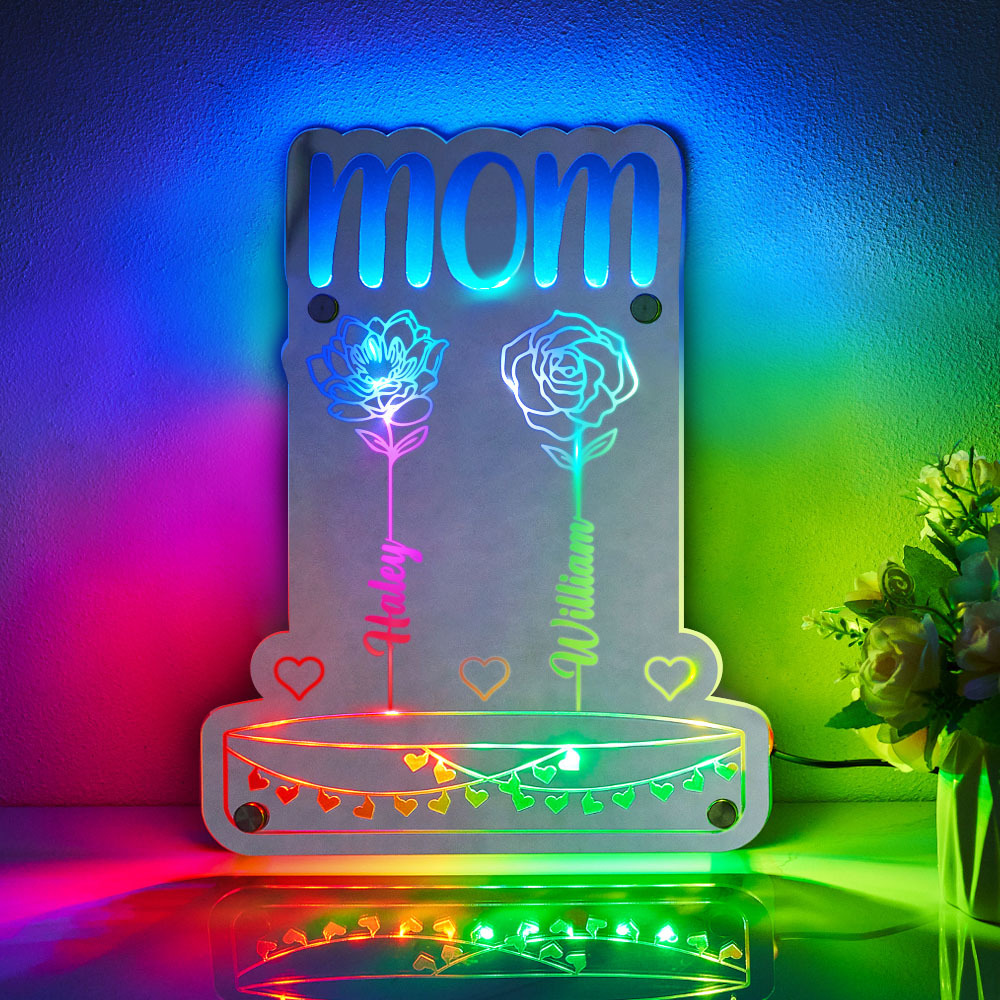 Custom Mom's Garden Led Mirror Light Frame with Flowers and Names Mother's Day Gifts