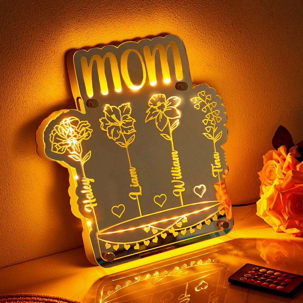 Custom Mom's Garden Led Mirror Light Frame with Flowers and Names Mother's Day Gifts