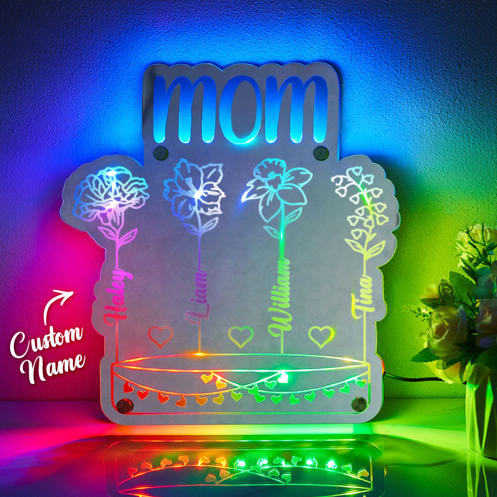 Custom Mom's Garden Led Mirror Light Frame with Flowers and Names Mother's Day Gifts