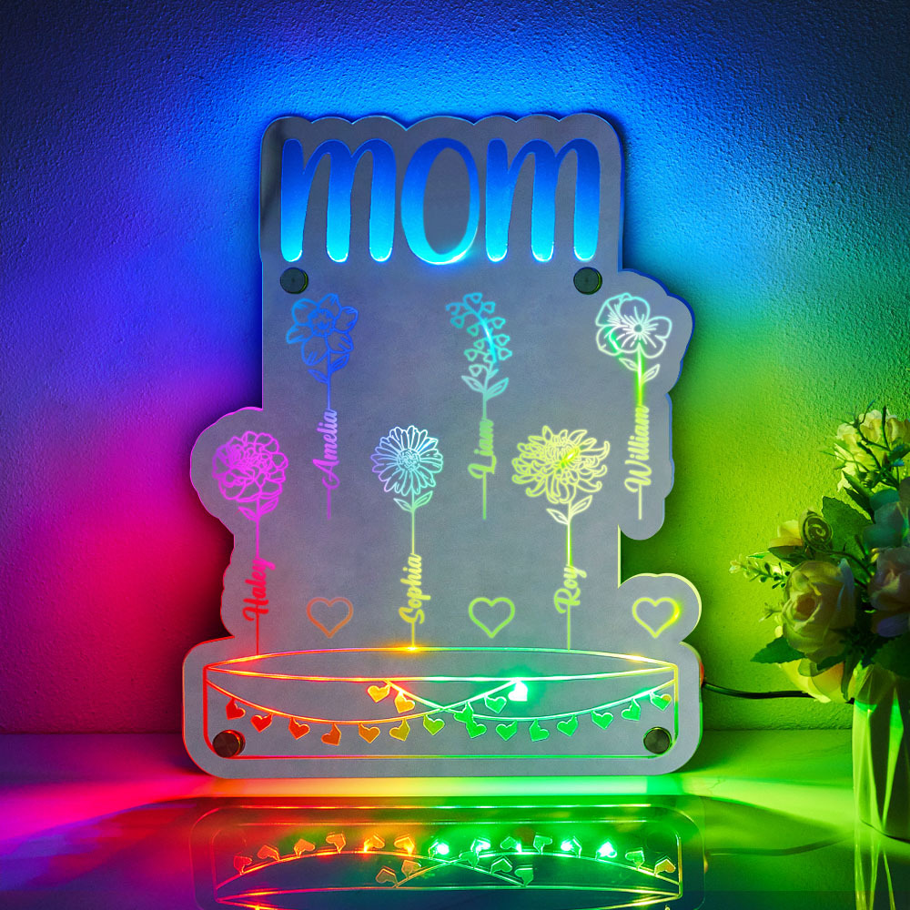 Custom Mom's Garden Led Mirror Light Frame with Flowers and Names Mother's Day Gifts