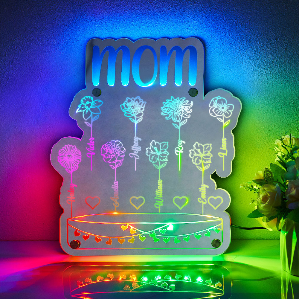 Custom Mom's Garden Led Mirror Light Frame with Flowers and Names Mother's Day Gifts
