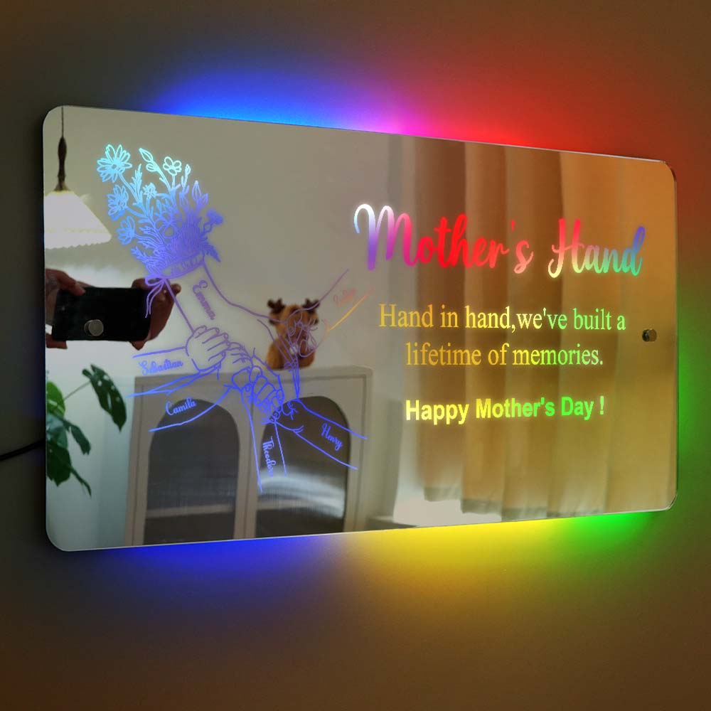 Mother's Day Gift Hand in Hand Personalized Mom and Kids Personalized Mirror Light Gift for Mom