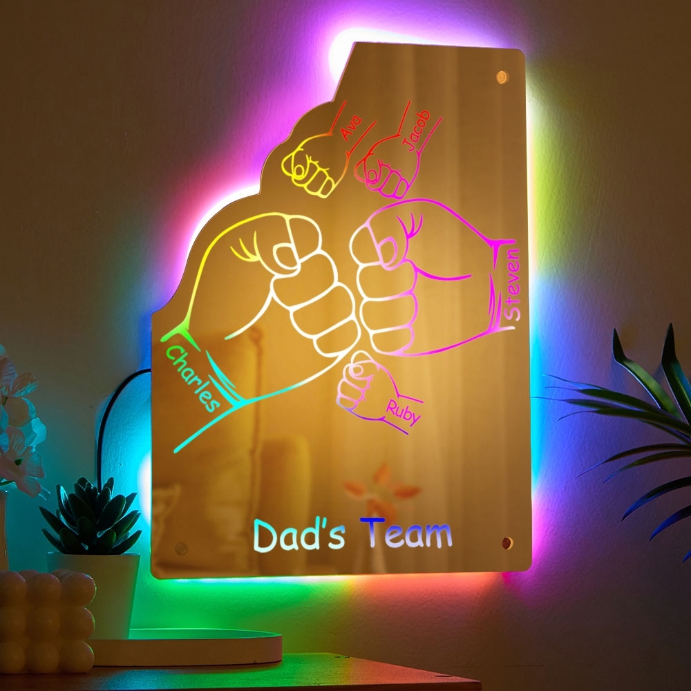 Custom Family Name Mirror Light Personalized Father's Day Fist Mirror Light Two Big Fists