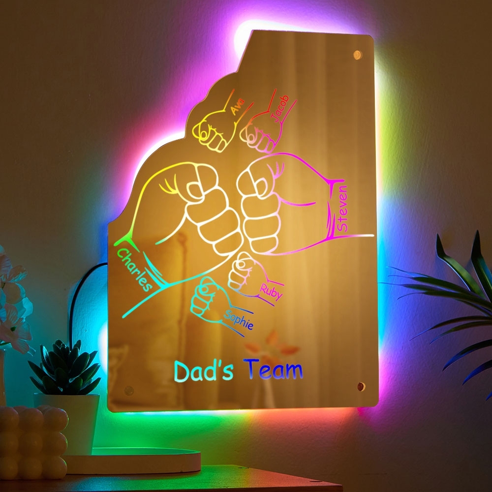 Custom Family Name Mirror Light Personalized Father's Day Fist Mirror Light Two Big Fists