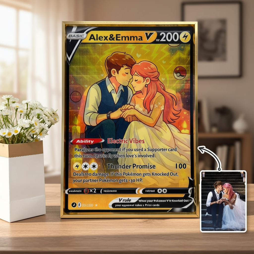 Custom Couple Anime Magic Lenticular PokeCard Frame Wall Art
