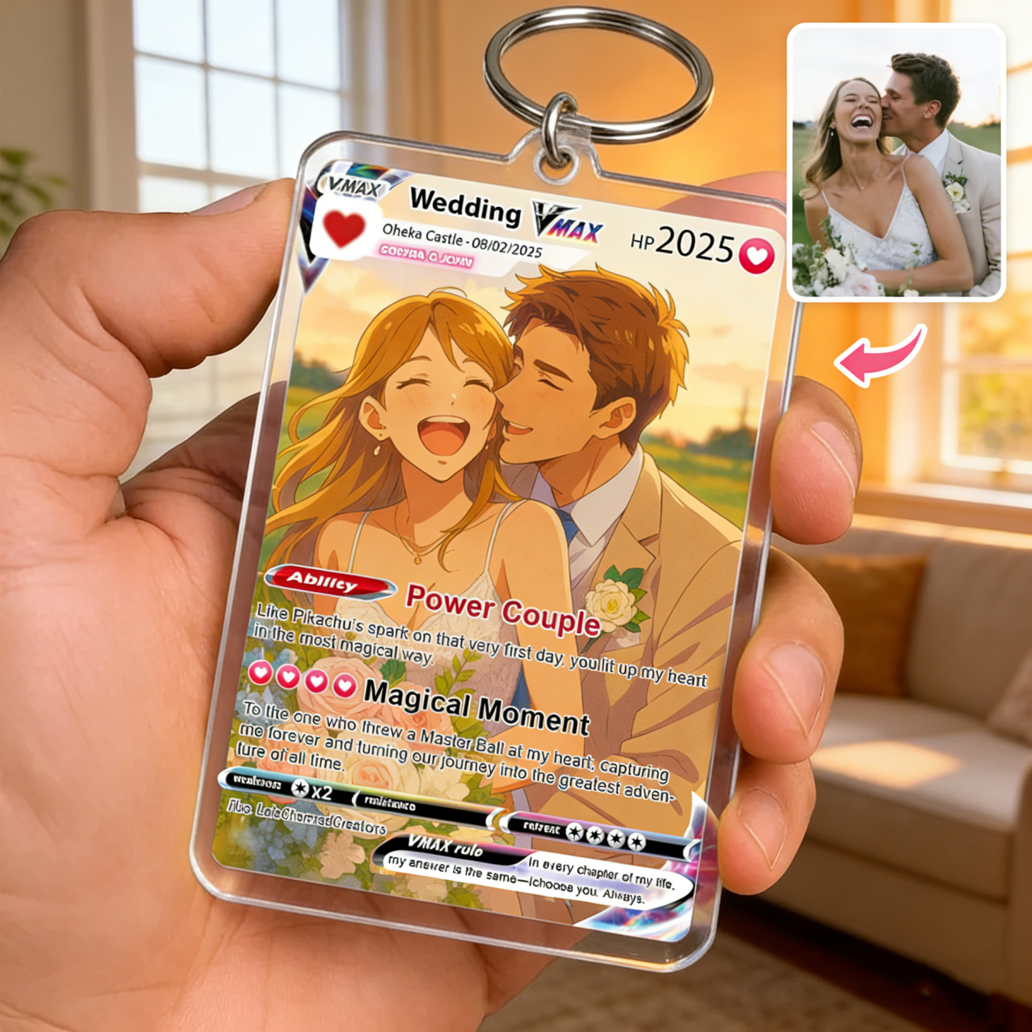 Personalized Photo Anime VMAX Card Keychain Fantasy Game Anime Card Acrylic Keychain Valentine's Day Gift for Couple