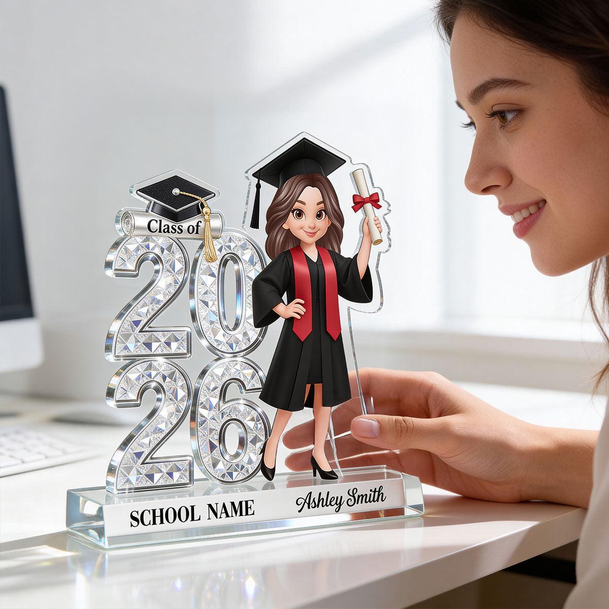 Custom Graduation Figure Doll Shiny Effect Class Of 2026 2027 Senior 2D Flat - Personalized Acrylic Block Plaque - Graduation Gift For Graduates, Daughter, Son
