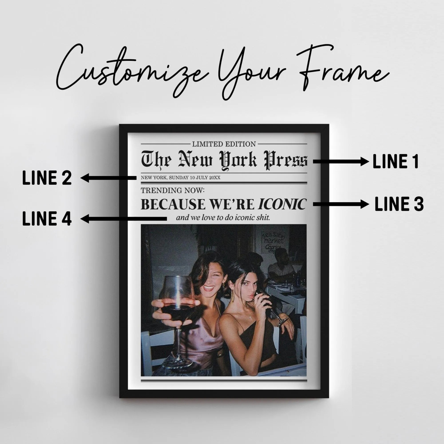 Custom Newspaper Print Frame Decor Personlaized Friendship Wall Art Decor Gift for Friends for Couple