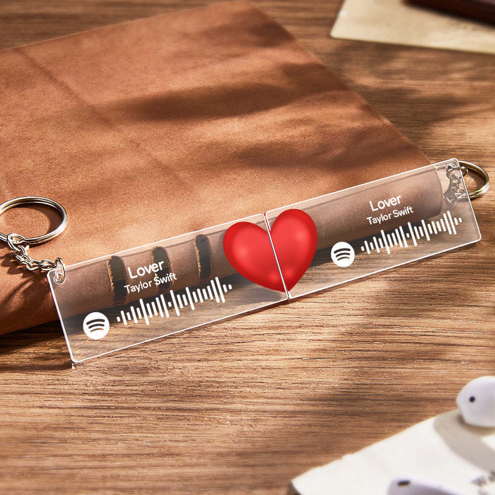 Scannable Custom Spotify Code Keychain Acrylic Music Plaque Heart Keychain Romantic Couple Gifts - Bestchristmasgifts