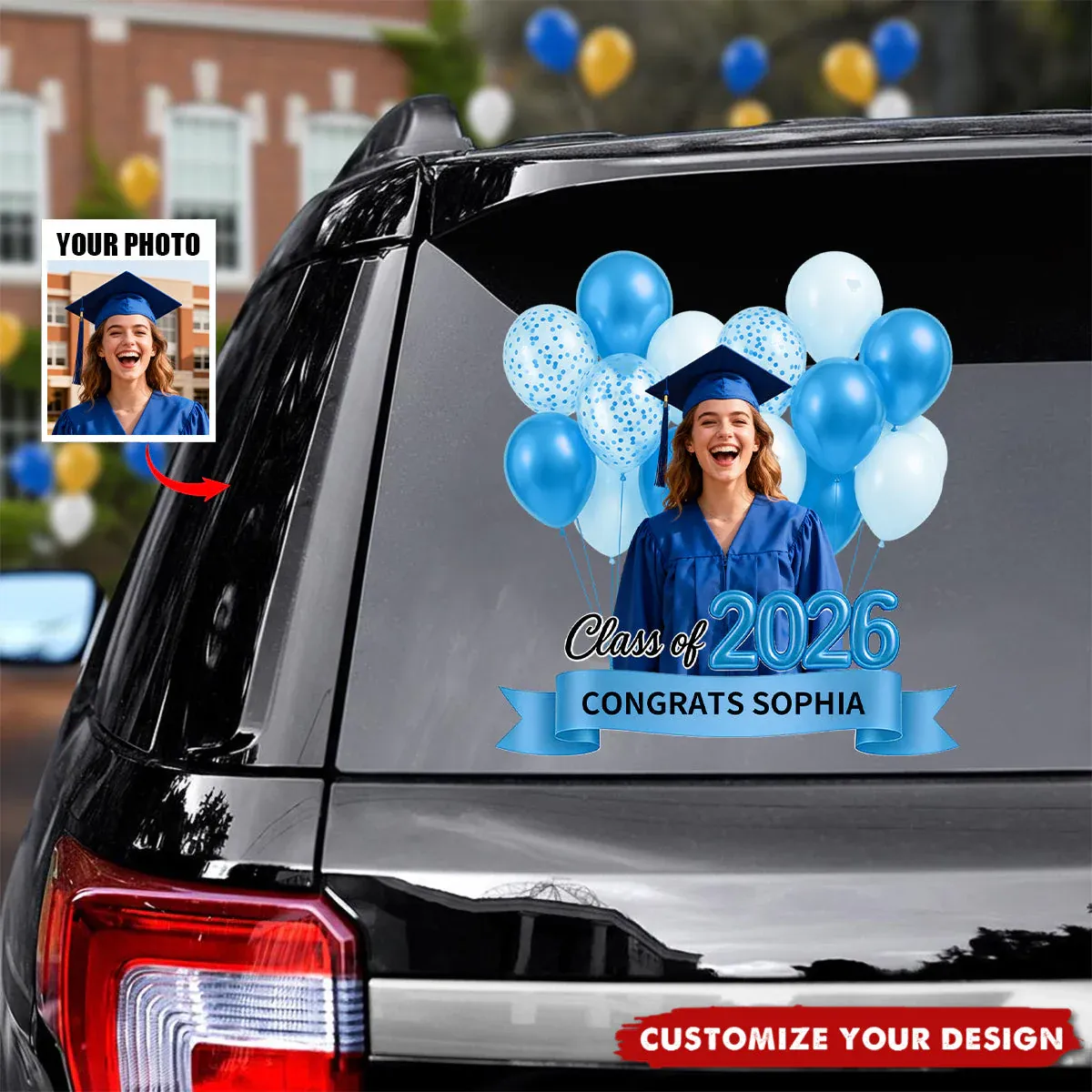 Personalized Photo Class of 2026 Graduation Car Window Decal Sticker